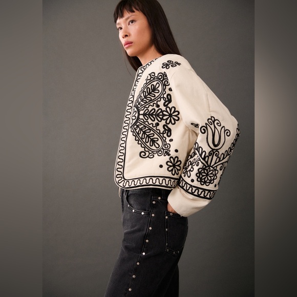 Mango Jackets & Blazers - Mango MNG Embroidered Cotton Open Front Jacket